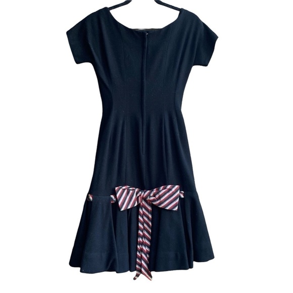 50s Vintage Black with Red & White Stripe Day Dress Nautical Dress ALCO - Picture 3 of 11